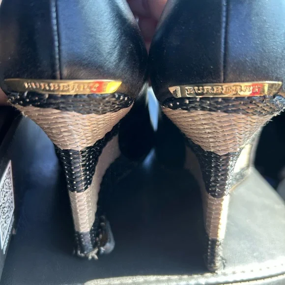 Burberry Black Leather Peep Toe Heels - Picture 5 of 8